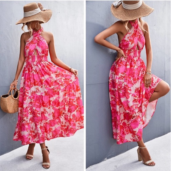 Firefly Lane Boutique1 Dresses & Skirts - Catch the Bouquet Halter Print Dress